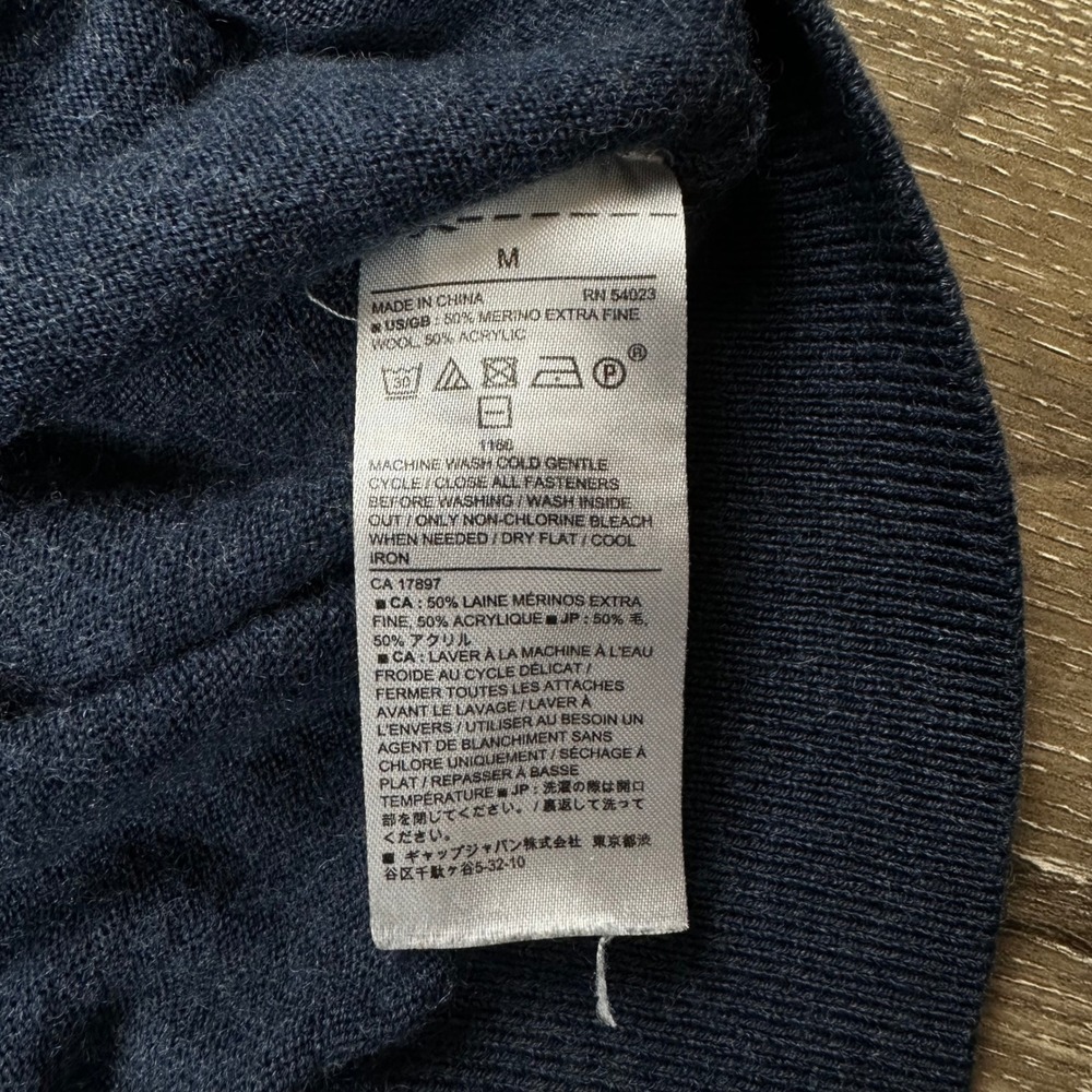 Banana Republic Mens Merino Wool Full Zip Sweater Blue Mock Neck Cardigan Medium - Picture 4 of 7